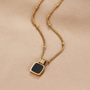 NWT Gold Necklace with Black Square Pendant